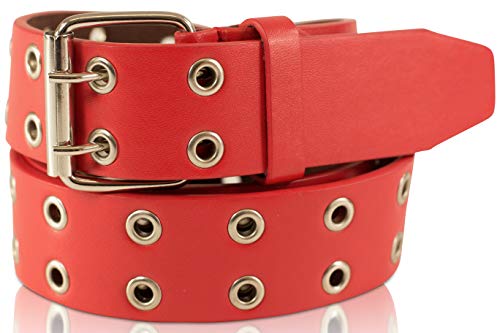 SCAMODA Doppelloch Nietengürtel mit Leder für Damen und Herren, Ösengürtel, versch. Farben, Größen, Breiten (Rot - 110/BW95 - Br. 2,8 cm) von SCAMODA