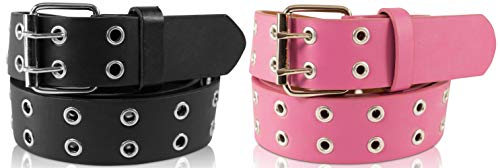 SCAMODA Nietengürtel im 2er Set mit Doppel-Lochnieten, Ösen und Dornschließe für Damen und Herren (Schwarz/Cyclam - 135/BW120 - Br. 3,5cm) von SCAMODA