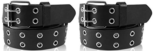 SCAMODA Nietengürtel im 2er Set mit Doppel-Lochnieten, Ösen und Dornschließe für Damen und Herren (Schwarz/Schwarz - 115/BW100 - Br. 3,5cm) von SCAMODA