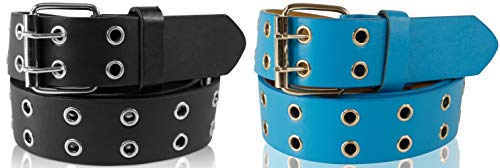 SCAMODA Nietengürtel im 2er Set mit Doppel-Lochnieten, Ösen und Dornschließe für Damen und Herren (Schwarz/Türkis - 135/BW120 - Br. 3,5cm) von SCAMODA