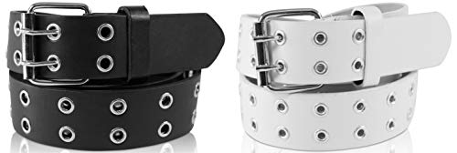 SCAMODA Nietengürtel im 2er Set mit Doppel-Lochnieten, Ösen und Dornschließe für Damen und Herren (Schwarz/Weiß - 110/BW95 - Br. 3,5cm) von SCAMODA