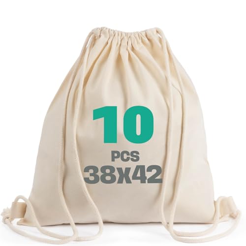 SCANDBAGS – Baumwoll Turnbeutel Unbedruckt – 5 | 10 | 25er-Pack – Zum Bemalen und bedrucken – OEKO-TEX® geprüft – Kordelzugbeutel– für Sport, Reise, Schule und Freizeit (10 Stück) von SCANDBAGS
