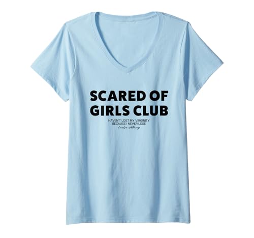 Damen SCARED OF GIRLS CLUB X HAVEN'T LOST MY VIRGINITY BECAUSE... T-Shirt mit V-Ausschnitt Damen SCARED OF GIRLS CLUB X HAVEN'T LOST MY VIRGINITY BECAUSE... T-Shirt mit V-Ausschnitt von SCARED OF GIRLS CLUB. LIVELIFE Only Love Date Fans