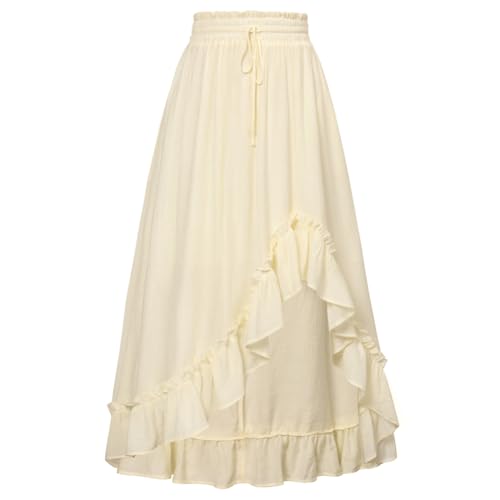 2024 Damen Mittelalter Cottagecore Dress Vintage Elastisch Hohe Taille Elfen Lange Röcke Aprikose XL von SCARLET DARKNESS