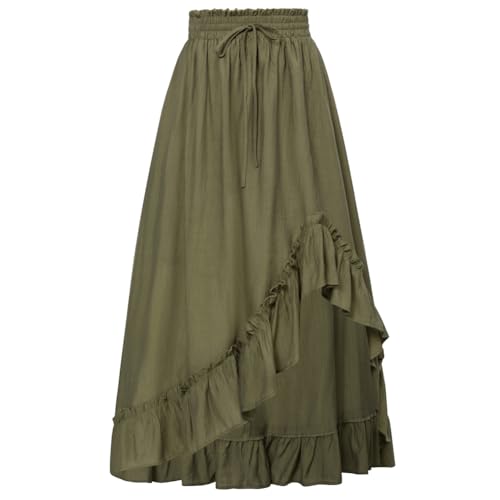 2024 Damen Mittelalter Cottagecore Dress Vintage Elastisch Hohe Taille Elfen Lange Röcke Dunkelgrün XL von SCARLET DARKNESS