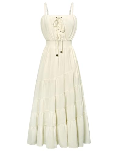 2024 Frühling Sommer Bohokleid Elegant Hohe Taille Swing Folklore Ballkleid Beige XL von SCARLET DARKNESS