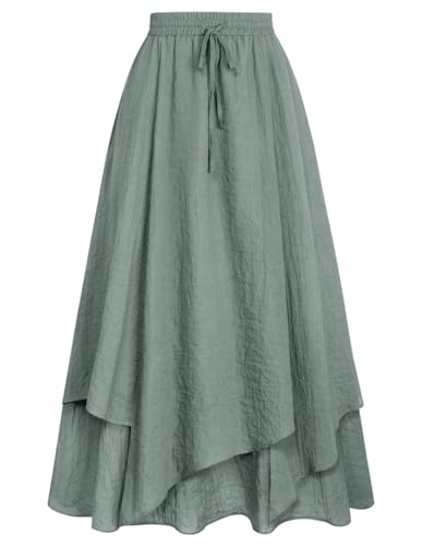 2025 Frühling Sommer Maxi Röcke für Damen Flowy Swing Trachtenrock mit Taschen Grüner Rock S von SCARLET DARKNESS