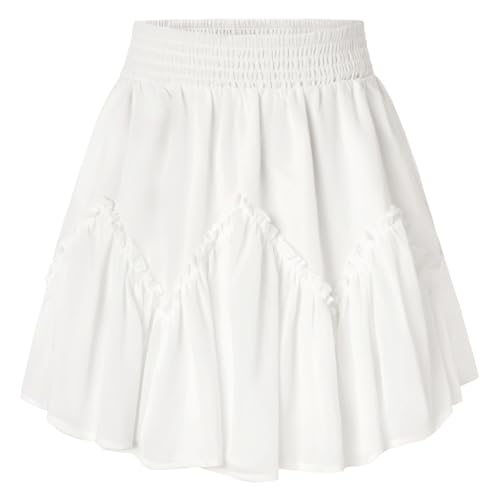 2025 Mädchen Mini Rock Chiffon Faltenrock Einfarbig Kurz Skater Röcke für Damen Sommer Weiß M 2025 Mädchen Mini Rock Chiffon Faltenrock Einfarbig Kurz Skater Röcke für Damen Sommer Weiß M von SCARLET DARKNESS