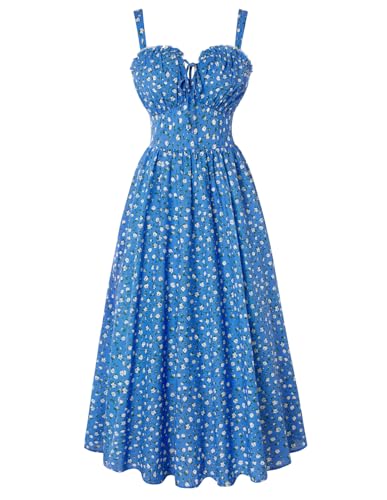 Damen Elegant Sommerkleid A-Linie Freizeitkleid Spaghettiträger Strand Blau-Weiß Blumen Kleider Maxi Casual Kleider M von SCARLET DARKNESS