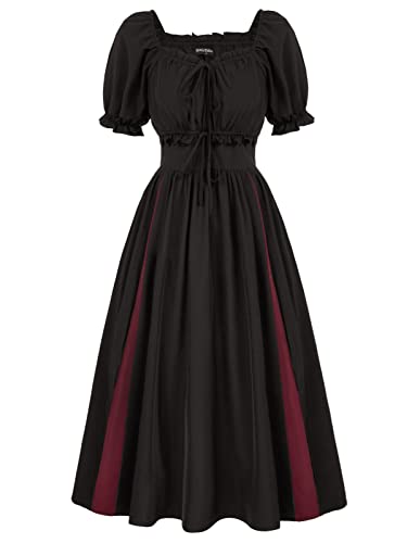 Damen Gothic Kleider Kurzarm Elastische Taille Rot Patchwork A-Linie Festliches Kleid Schwarz M von SCARLET DARKNESS