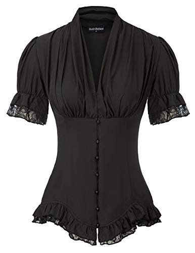 SCARLET DARKNESS Damen Mittelalter Rüschenbluse Kurzarm Gothic Spitzen Shirt für Party von SCARLET DARKNESS