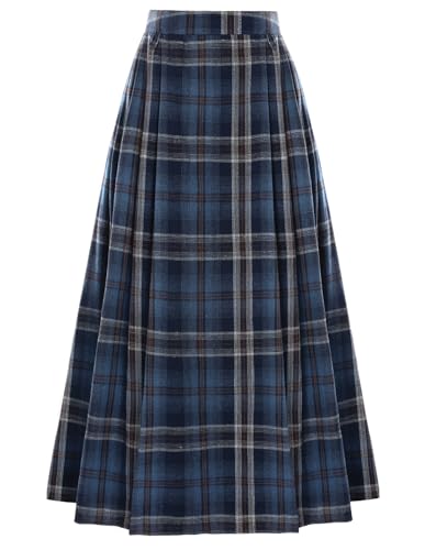 Damen Gothic Rock Elastische Taille A-Linie Kariert Winter Maxi Rock Blau Kaffee XL von SCARLET DARKNESS