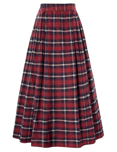 Damen Gothic Rock Elastische Taille A-Linie Kariert Winter Maxi Rock Rot XL von SCARLET DARKNESS
