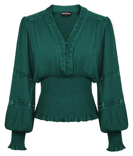 Damen Gothic Wikinger Kostüm Cosplay Halloween Karneval Festlich Party Langarm Shirt Blau Grün XXL von SCARLET DARKNESS