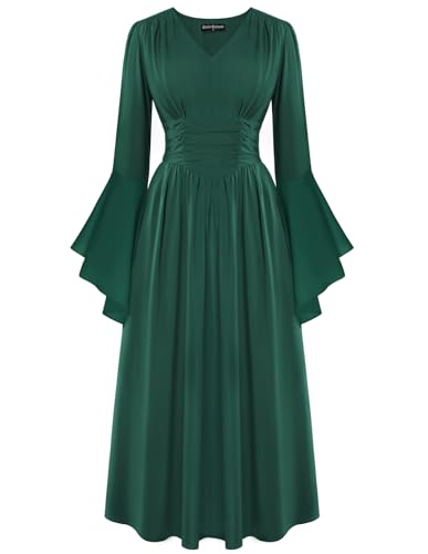 Damen Kleider Herbst Winter Rockabilly Vintage Grünes Weihnachtskleid Lang Glockenärmel A-Linie Elegant Party Kleid M von SCARLET DARKNESS
