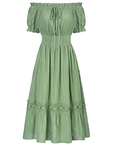 Damen Lange Kleider Schulterfrei Gesomkte Hohe Taille A-Linie Viktorianische Rüschenkleid Hellgrün XXL von SCARLET DARKNESS