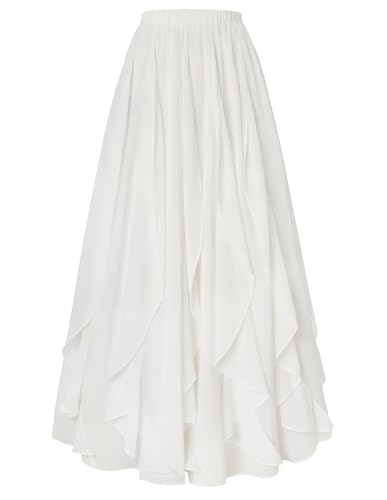 Damen Maxirock Hohe Taille A-Linie Weißer Rüschenrock Halloween Cosplay Viktorianischer Rock S von SCARLET DARKNESS