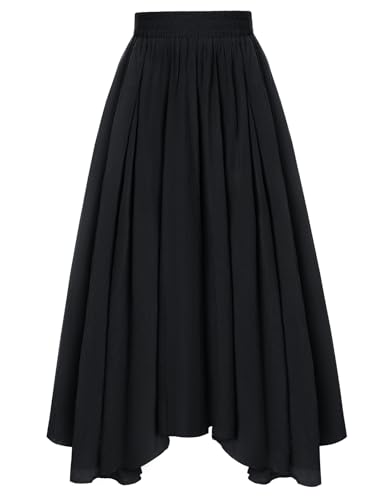 Damen Maxirock Hohe Taille mit Taschen Spitzer Saum Cosplay Renaissance Langer Rock Schwarz XL von SCARLET DARKNESS