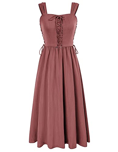 Damen Mittelalter A-Linie Kleid Ärmellos Square Neck Gothic Spaghetti Kleid mit Taschen L Bohnenrot von SCARLET DARKNESS