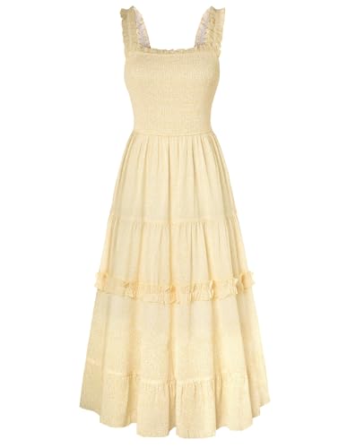 Damen Mittelalter Blumenkleid Square Neck mit Rüschen Spaghetti Träger Sommer Gelb Weiß Blumen S von SCARLET DARKNESS