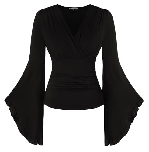Damen Mittelalter Camenbluse Einfarbig Unregelmäßig Langarm Country Shirt Schwarz M von SCARLET DARKNESS