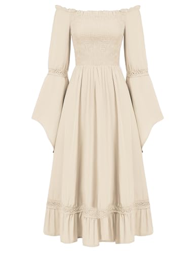 Damen Mittelalter Cottagecore Dress Off Shoulder Hohe Taille A-Linie Abendkleid Aprikose XXL von SCARLET DARKNESS