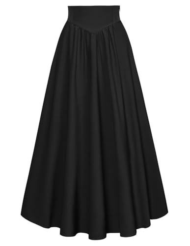 Damen Mittelalter Cottagecore Dress Rockabilly Flowy mit Taschen Einfarbig Swing-Rock Schwarz S von SCARLET DARKNESS