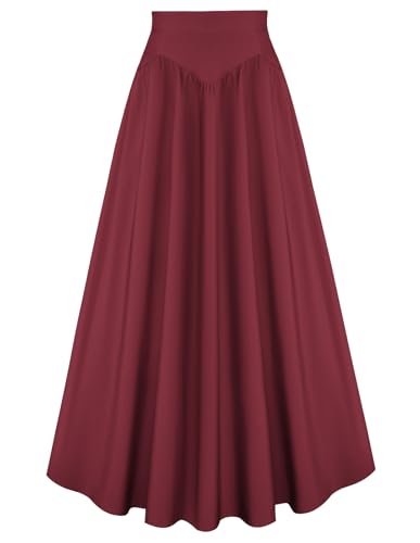 Damen Mittelalter Maxirock Elastisch Hohe Taille Vintage A-Linie Fairy Rock Rotwein L von SCARLET DARKNESS