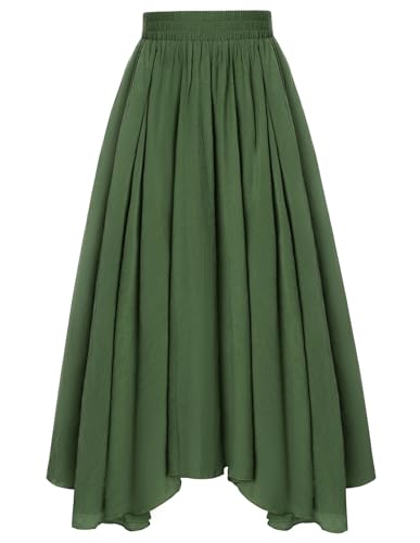Damen Mittelalter Rock A-Linie Hohe Taille Maxirock Spitzer Saum Casual Swing Rock Armeegrün XXL von SCARLET DARKNESS