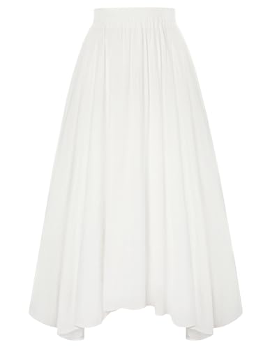 Damen Mittelalter Rock A-Linie Hohe Taille Maxirock Spitzer Saum Casual Swing Rock Weiß XXL von SCARLET DARKNESS