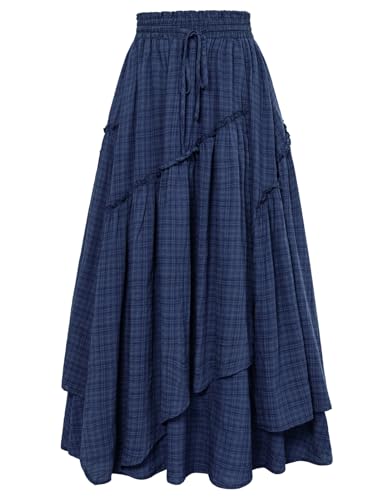 Damen Mittelalter Rock Unregelmäßiger Saum Patchwork A-Linie Festlicher Maxirock Dunkelblau Kariert M von SCARLET DARKNESS