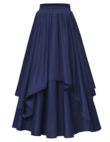 Damen Mittelalter Rock Unregelmäßiger Saum Patchwork Hohe Taille A-Linie Vinatge Maxirock Dunkelblau M von SCARLET DARKNESS
