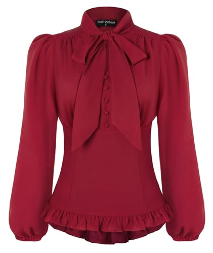 Damen Mittelalter Trachtenbluse Vintage Puffärmel mit Rüschen Peasant Shirt Rotwein M von SCARLET DARKNESS