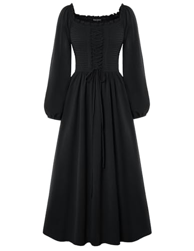 Damen Mittelalter Trachtenkleid Korsett Lace Up mit Tasche Peasant Kleid Schwarz M von SCARLET DARKNESS