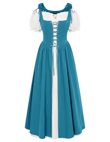 Damen Mittelalterliche Corsagenkleid A-Linie Schulterfrei mit Taschen Country Überkleid Blau M von SCARLET DARKNESS