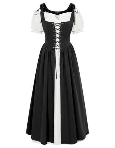 Damen Mittelalterliche Corsagenkleid A-Linie Schulterfrei mit Taschen Country Überkleid Schwarz M von SCARLET DARKNESS