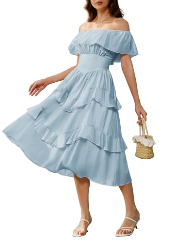 Damen Ren Faire Cottagecore Dress Retro Gesmokt Country Flowy Swing Kleid Hellblau XXL von SCARLET DARKNESS