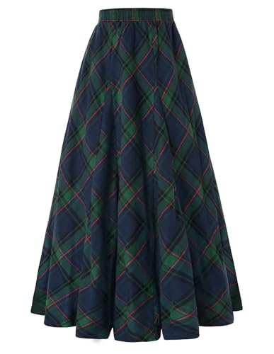 Damen Ren Faire Cottagecore Rock Herbst Winter A Linie Peasant Rock Blau Grün Plaid XL von SCARLET DARKNESS