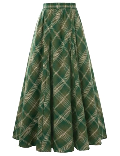 Damen Ren Faire Cottagecore Rock Herbst Winter A Linie Peasant Rock Grün Plaid XL von SCARLET DARKNESS