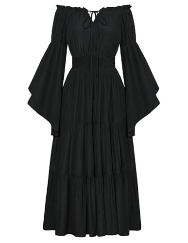 Damen Renaissance Corsagenkleid Schulterfrei mit Tasche Flowy Swing Ballkleid Schwarz M von SCARLET DARKNESS