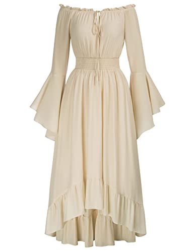 Damen Renaissance Corsagenkleid Schulterfrei mit Taschen A-Linie Rüschenkleid Aprikose L von SCARLET DARKNESS
