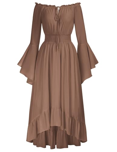Damen Renaissance Corsagenkleid Schulterfrei mit Taschen A-Linie Rüschenkleid Braun L von SCARLET DARKNESS