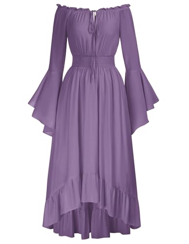 Damen Renaissance Corsagenkleid Schulterfrei mit Taschen A-Linie Rüschenkleid Lila L von SCARLET DARKNESS