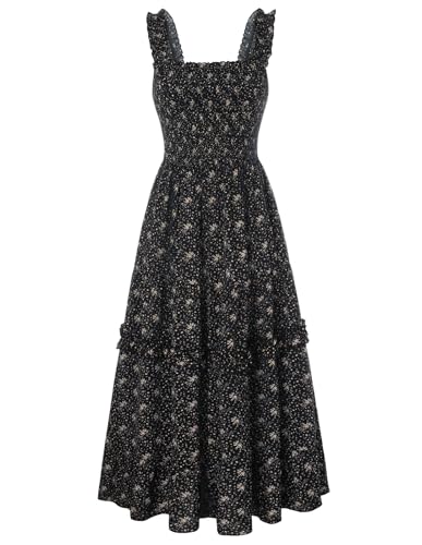 Damen Renaissance Kleid Gesmokt Midi Blumenkleid Spaghetti Träge Cottagecore Kleid Schwarz M von SCARLET DARKNESS