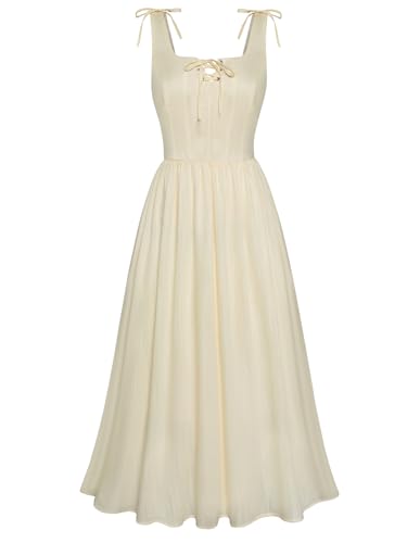 Damen Renaissance Kleider Ärmellos High-Low Saum A-Linie Cottagecore Cocktailkleid Aprikose XL von SCARLET DARKNESS