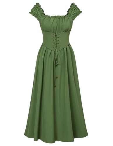 Damen Renaissance Kleider Ohne Arm Ausgestellt Korsett A-Linie Mittelalter Kleid Grasgrün L von SCARLET DARKNESS