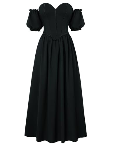 Damen Renaissance Kleider Schulterfrei Herzausschintt Puffärmel Corsagenkleid Schwarz 36 von SCARLET DARKNESS