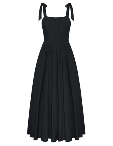 Damen Renaissance Korsett Kleid A-Linie Ärmellos Lang Mittelalter Kleidung Quadratischer Hals Boho Rockabilly Kleider Schwarz M von SCARLET DARKNESS