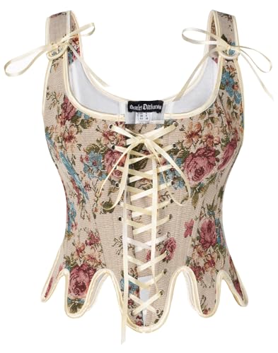 Damen Renaissance Korsett Lace-up Square Neck Corsage Reißverschluss Blau Floral Bustier Hellrosa 42 von SCARLET DARKNESS