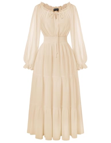 Damen Renaissance Maxi Kleider Off Shoulder A-Linie Hohe Taille Festlicher Kleider Aprikose M von SCARLET DARKNESS